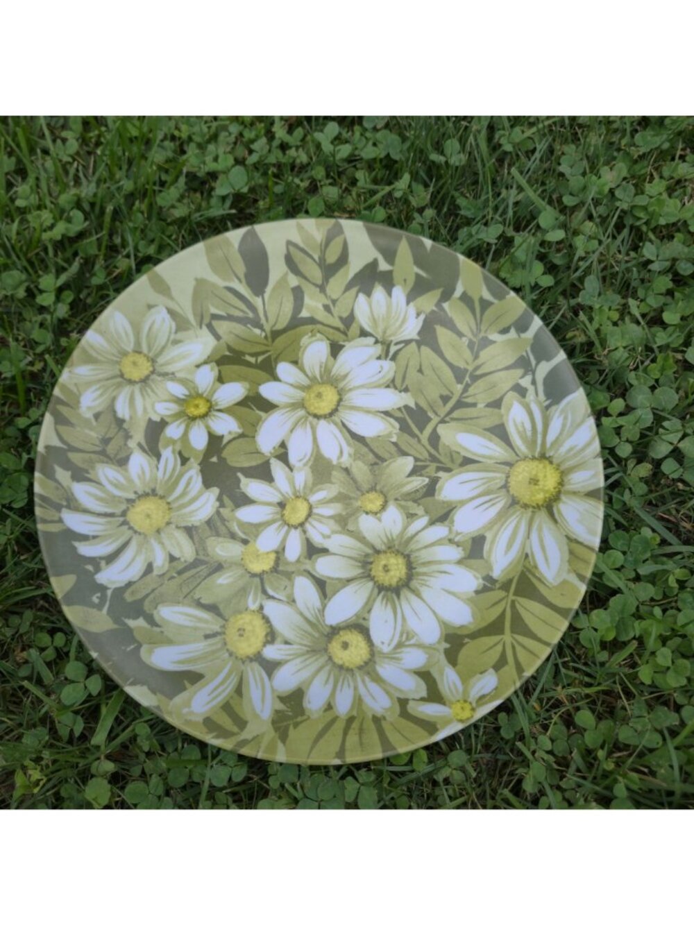 VTG 1970s Melamine Dinner Plates Beverly Prolon Olive Green White Daisy Floral - Picture 3 of 13